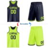 Custom Reversible Navy Neon Green Double Side Sublimation Basketball Suit Jersey