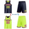 Custom Reversible Navy Neon Green-Pink Double Side Sublimation Basketball Suit Jersey
