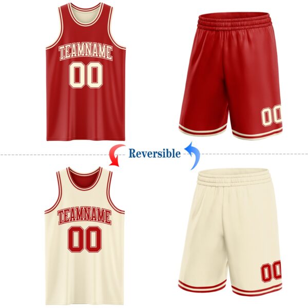 Custom Reversible Red Cream Double Side Sublimation Basketball Suit Jersey