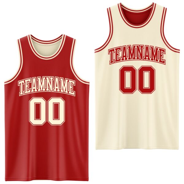 Custom Reversible Red Cream Double Side Sublimation Basketball Suit Jersey