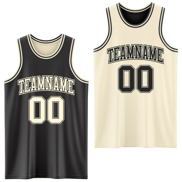 Custom Reversible Black Cream Double Side Sublimation Basketball Suit Jersey