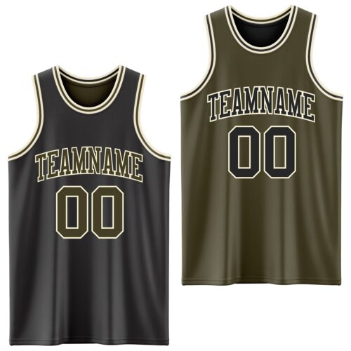 ReversibleD0143 Custom Reversible Black Olive-Cream Double Side Sublimation Basketball Suit Jersey