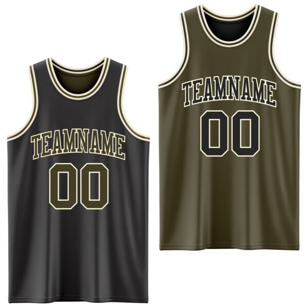 Custom Reversible Black Olive-Cream Double Side Sublimation Basketball Suit Jersey