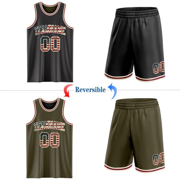 Custom Reversible Black Vintage USA Flag Cream-Maroon Double Side Sublimation Basketball Suit Jersey