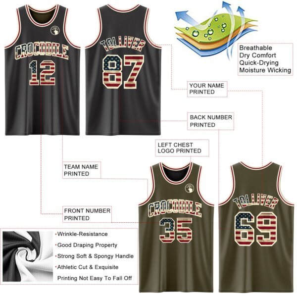 Custom Reversible Black Vintage USA Flag Cream-Maroon Double Side Sublimation Basketball Suit Jersey