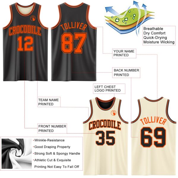 Custom Reversible Black Orange Double Side Sublimation Basketball Suit Jersey