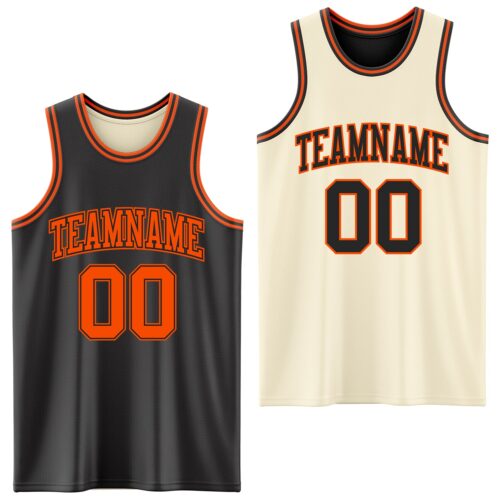 ReversibleD0145 Custom Reversible Black Orange Double Side Sublimation Basketball Suit Jersey