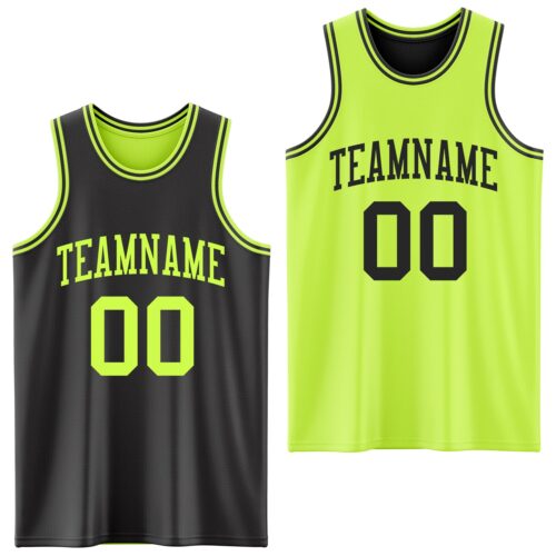 ReversibleD0146 Custom Reversible Black Neon Green Double Side Sublimation Basketball Suit Jersey