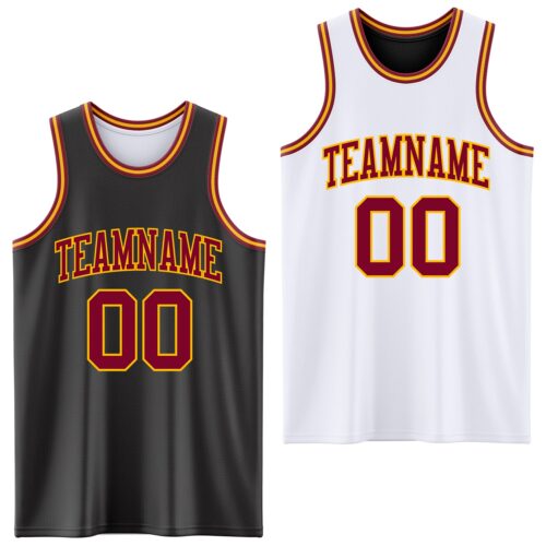 ReversibleD0150 Custom Reversible Black Maroon-Gold Double Side Sublimation Basketball Suit Jersey