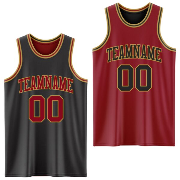 Custom Reversible Black Maroon-Old Gold Double Side Sublimation Basketball Suit Jersey