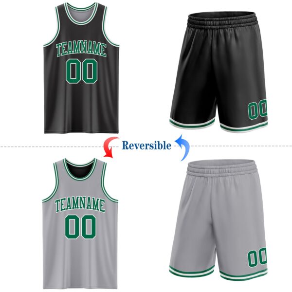 Custom Reversible Black Kelly Green-White Double Side Sublimation Basketball Suit Jersey