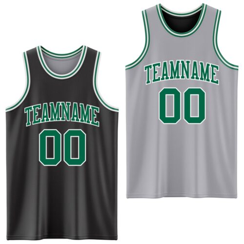 Custom Reversible Black Kelly Green-White Double Side Sublimation Basketball Suit Jersey