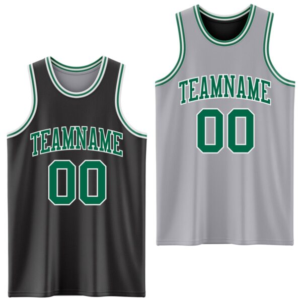 Custom Reversible Black Kelly Green-White Double Side Sublimation Basketball Suit Jersey