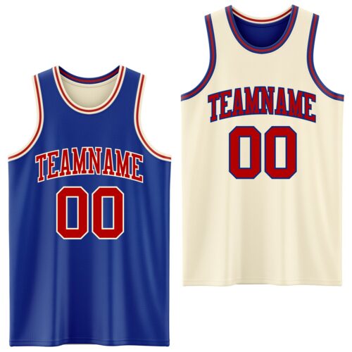 Custom Reversible Royal Red-Cream Double Side Sublimation Basketball Suit Jersey