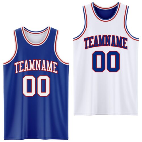 Custom Reversible Royal White-Red Double Side Sublimation Basketball Suit Jersey