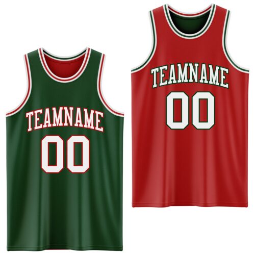 ReversibleD0160 Custom Reversible Green White-Red Double Side Sublimation Basketball Suit Jersey