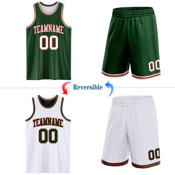 Custom Reversible Green White-Red Double Side Sublimation Basketball Suit Jersey