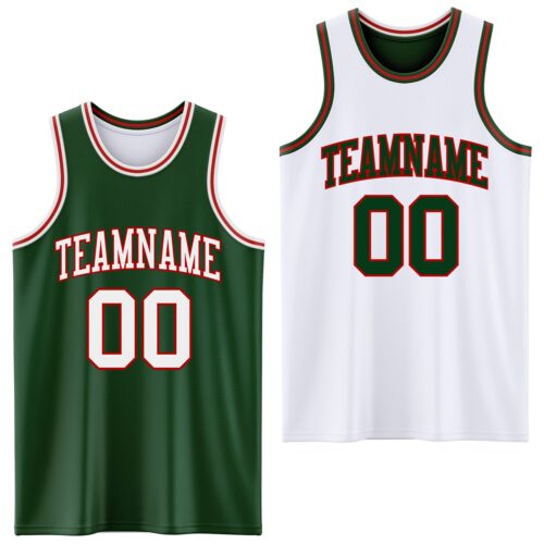 Custom Reversible Green White-Red Double Side Sublimation Basketball Suit Jersey