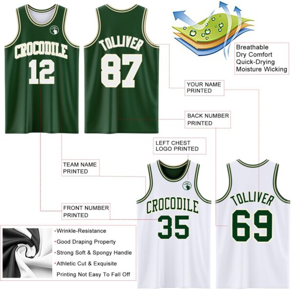 Custom Reversible Green White-Cream Double Side Sublimation Basketball Suit Jersey
