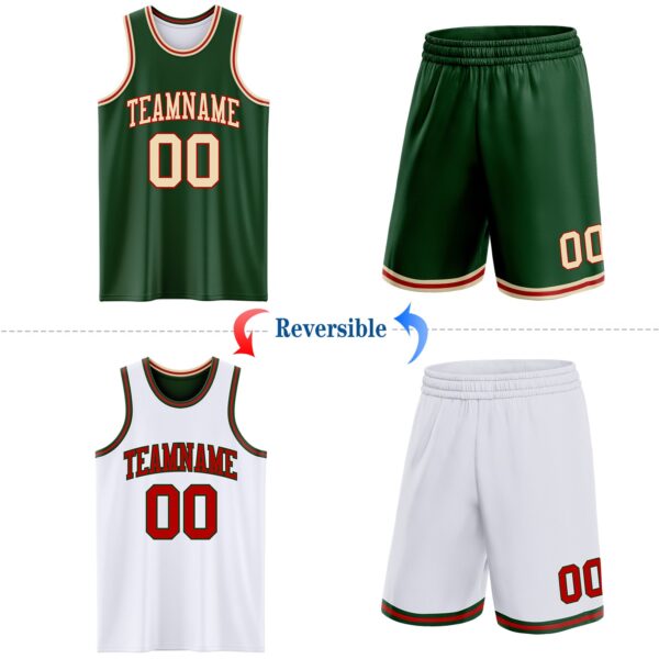 Custom Reversible Green Cream-Red Double Side Sublimation Basketball Suit Jersey