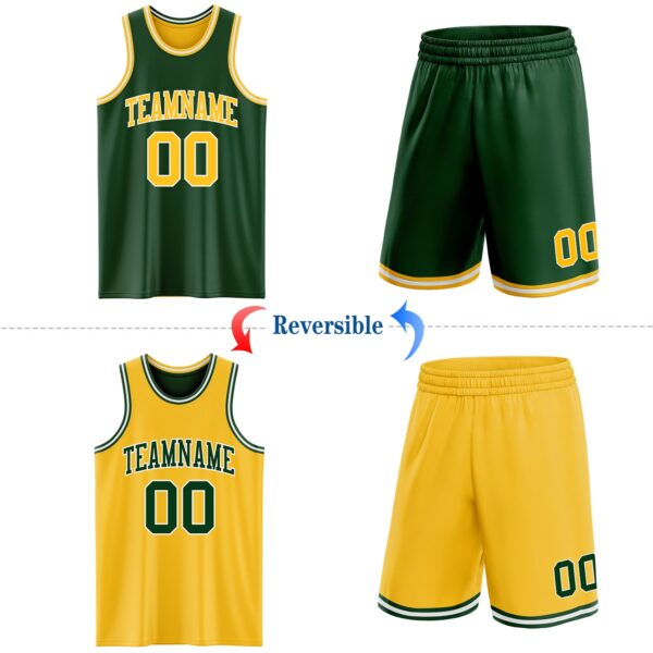 Custom Reversible Green Gold-White Double Side Sublimation Basketball Suit Jersey