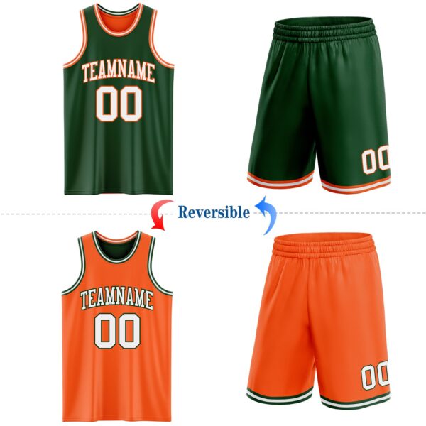 Custom Reversible Green White-Orange Double Side Sublimation Basketball Suit Jersey