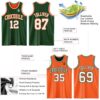 Custom Reversible Green White-Orange Double Side Sublimation Basketball Suit Jersey