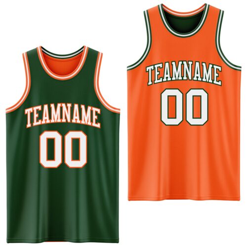 ReversibleD0166 Custom Reversible Green White-Orange Double Side Sublimation Basketball Suit Jersey
