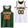 Custom Reversible Green Orange-White Double Side Sublimation Basketball Suit Jersey