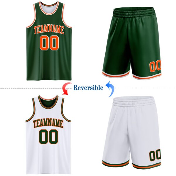 Custom Reversible Green Orange-White Double Side Sublimation Basketball Suit Jersey