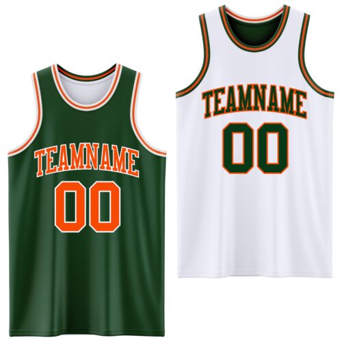 Custom Reversible Green Orange-White Double Side Sublimation Basketball Suit Jersey