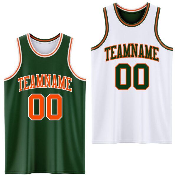 Custom Reversible Green Orange-White Double Side Sublimation Basketball Suit Jersey