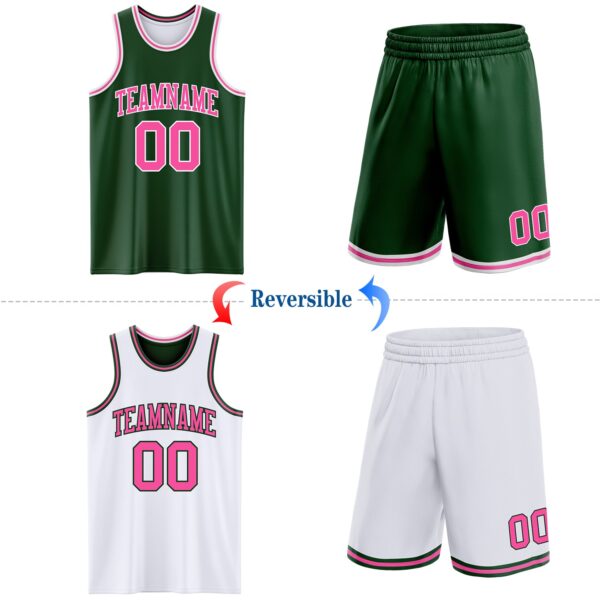 Custom Reversible Green Pink-White Double Side Sublimation Basketball Suit Jersey