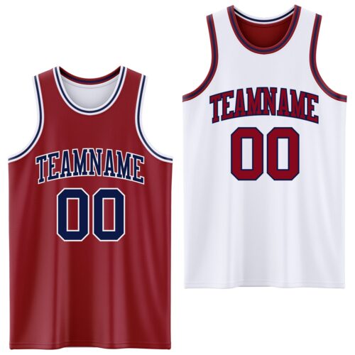 ReversibleD0177 Custom Reversible Maroon Navy-White Double Side Sublimation Basketball Suit Jersey