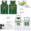 Custom Reversible Kelly Green Old Gold-Black Double Side Sublimation Basketball Suit Jersey