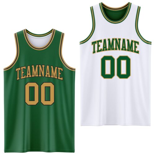 ReversibleD0182 Custom Reversible Kelly Green Old Gold-Black Double Side Sublimation Basketball Suit Jersey