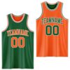 Custom Reversible Kelly Green Orange-White Double Side Sublimation Basketball Suit Jersey