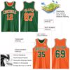 Custom Reversible Kelly Green Orange-White Double Side Sublimation Basketball Suit Jersey