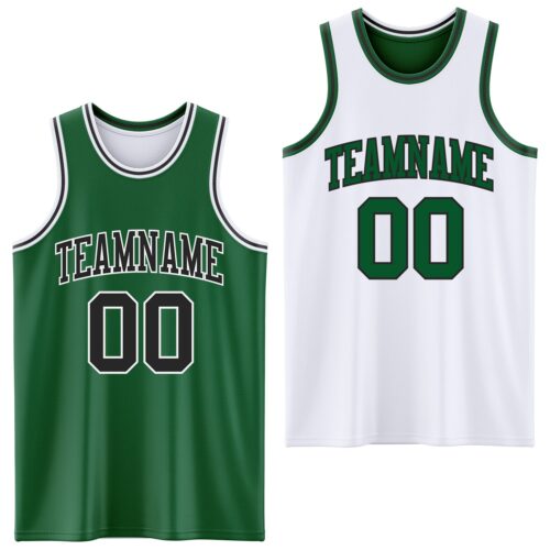Custom Reversible Kelly Green Black-White Double Side Sublimation Basketball Suit Jersey
