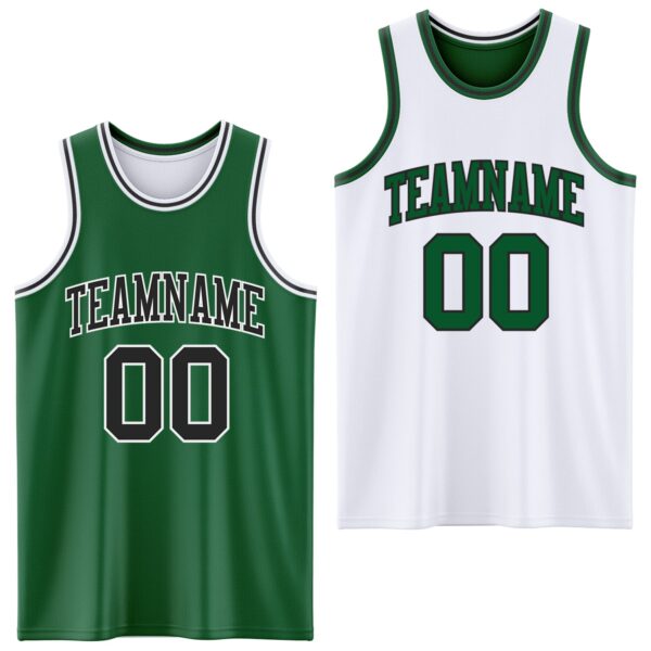 Custom Reversible Kelly Green Black-White Double Side Sublimation Basketball Suit Jersey