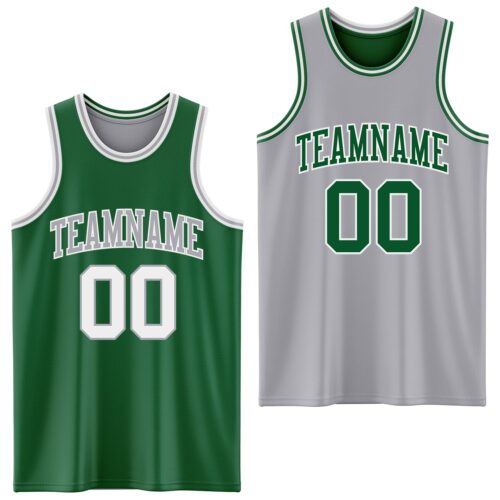 Custom Reversible Kelly Green White-Gray Double Side Sublimation Basketball Suit Jersey