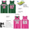 Custom Reversible Kelly Green Pink-White Double Side Sublimation Basketball Suit Jersey