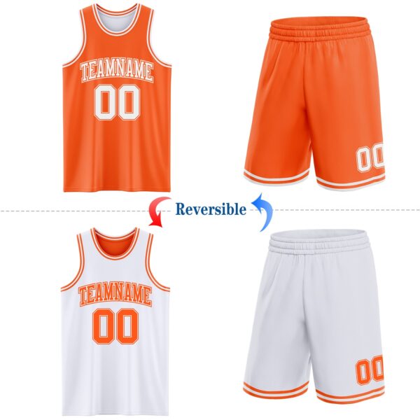 Custom Reversible Orange White Double Side Sublimation Basketball Suit Jersey