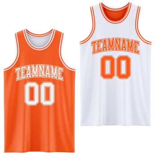 ReversibleD0194 Custom Reversible Orange White Double Side Sublimation Basketball Suit Jersey
