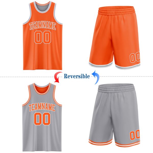 Custom Reversible Orange White-Gray Double Side Sublimation Basketball Suit Jersey