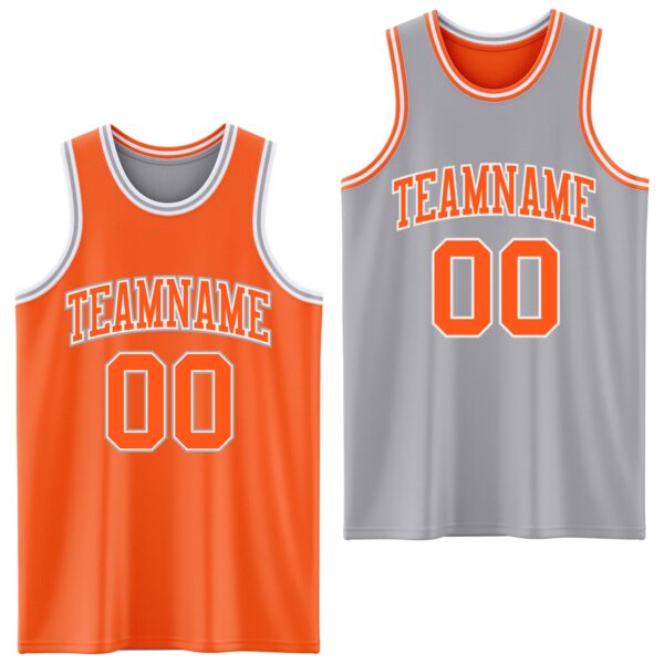 Custom Reversible Orange White-Gray Double Side Sublimation Basketball Suit Jersey