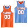 Custom Reversible Orange White-Light Blue Double Side Sublimation Basketball Suit Jersey