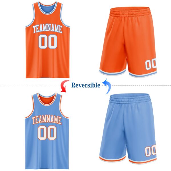 Custom Reversible Orange White-Light Blue Double Side Sublimation Basketball Suit Jersey