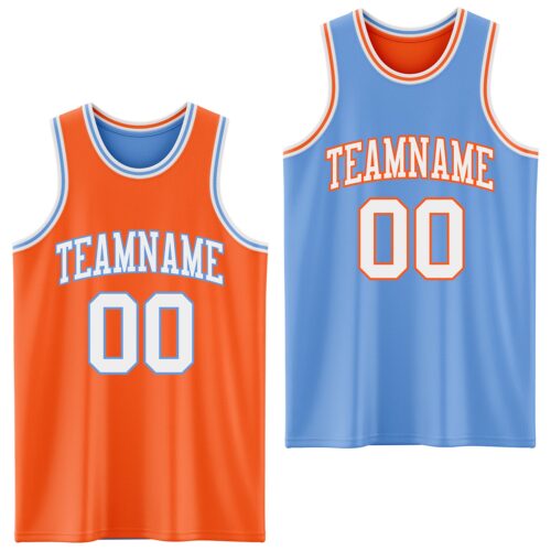 Custom Reversible Orange White-Light Blue Double Side Sublimation Basketball Suit Jersey