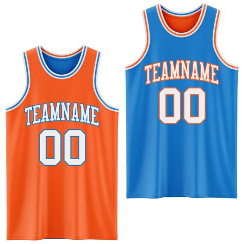 Custom Reversible Orange White-Powder Blue Double Side Sublimation Basketball Suit Jersey